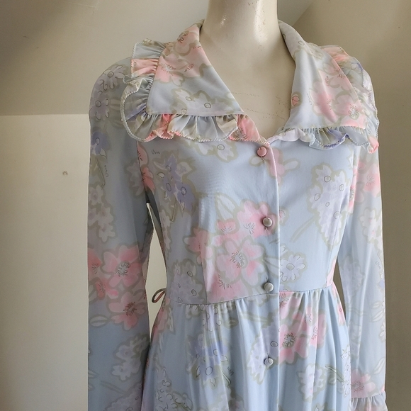 60s 70s Vintage Vera Floral Print Long Sleeve Maxi House Dress - Picture 5 of 10